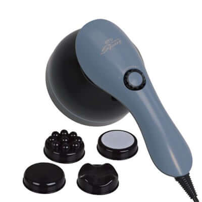 Image of OTO Wonder Spin handheld massager with attachments for muscle relief and relaxation.