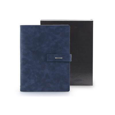 Portfolio | A5 in navy velvet skin, luxury corporate gift with notebook and document holder.