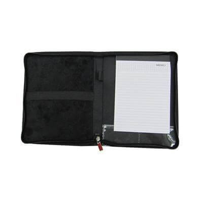 A5 Portfolio | Notepad | A5 open, featuring a writing memo pad, pen loop, and elastic organizer.