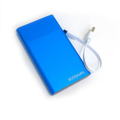 Powerbank | 8000mAh in blue, lightweight design with charging cable, perfect for corporate gifts.