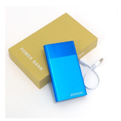 Powerbank | 8000mAh in blue with packaging and charging cable, ideal for corporate gift.