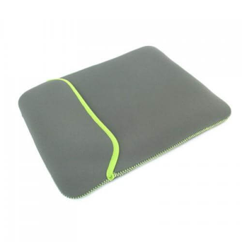 Reversible Neoprene Laptop Case (14 Inch) in gray with green zipper, perfect for corporate gifts and laptop protection.