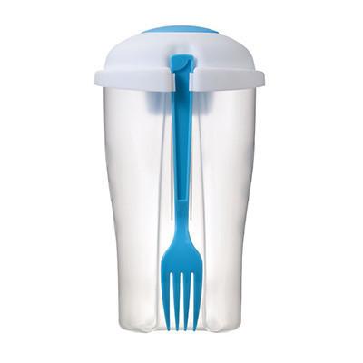 SALAD ON-THE-GO SET with removable container and blue fork for convenient salad storage.
