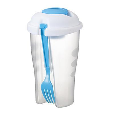 Salad On-The-Go Set featuring a transparent container with a blue fork for convenient salad storage.