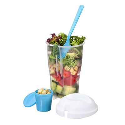 SALAD ON-THE-GO SET with fork and dressing container for corporate gift and convenient storage.