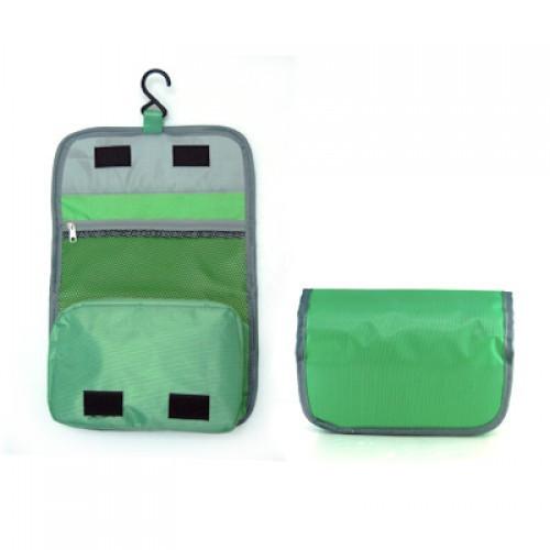 Scandic Toiletries Pouch showcasing a foldable design with hook, perfect for travel and organizing toiletries.