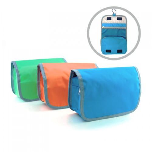 Scandic Toiletries Pouch in green, orange, and blue, ideal corporate gift for organized travel essentials.