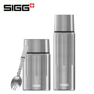 SIGG Gemstone FJ Selenite 500ml Bottle + 750ml Food Jar Set with spork, stainless steel design