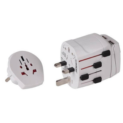 SKROSS Travel Adaptor PRO + USB universal travel adapter with dual USB charger for global use.