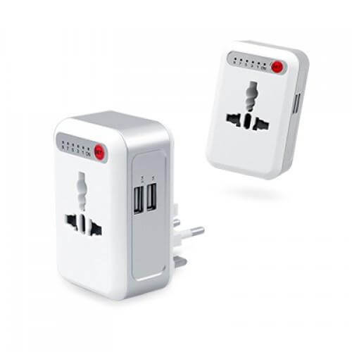 Smart Timing Universal Travel Adaptor With 2 USB Hub for global travelers with multiple charging options.