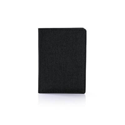 Snow Canvas Passport Holder in classic black, perfect corporate gift for secure passport storage.