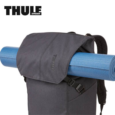 Thule Vea Backpack 25L with yoga mat, stylish design for gym and office use.