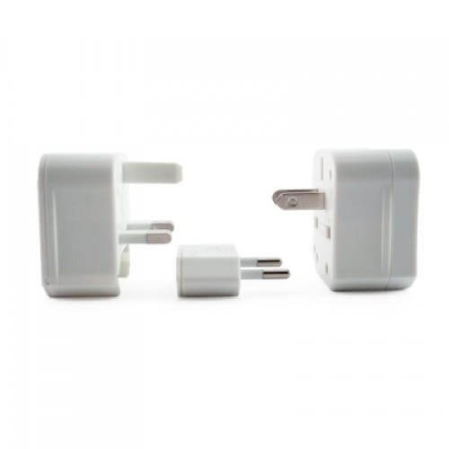 Travel Adaptor with box showcasing interchangeable prongs for global travel.