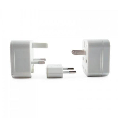 Travel Adaptor with box showcasing interchangeable prongs for global travel.