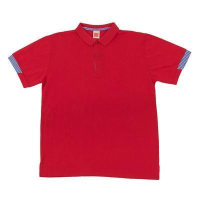 Trendy Honeycomb Polo Tee in vibrant red color, featuring contrasting zig-zag design for a stylish look.