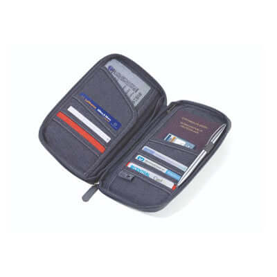 Troika Safe Flight Case opened, showcasing card slots and pen loop, perfect for corporate gift and travel organization.