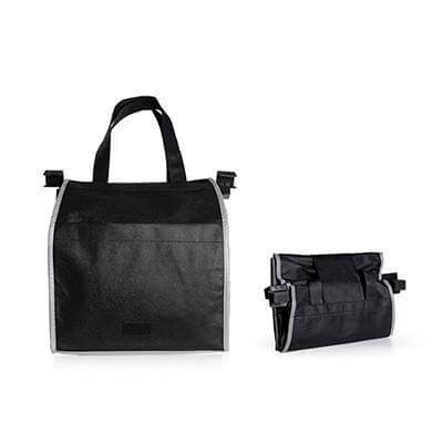 Trolley Shopping Bag in black, foldable design for easy storage, perfect for grocery shopping.
