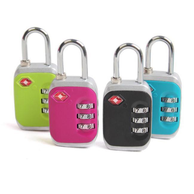 TSA Lock set featuring green, pink, black, and blue colors, perfect corporate gift for secure travel.