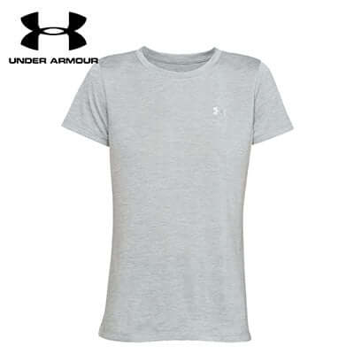 Under Armour Ladies Tech Twist Tee Shirt displayed in gray, perfect for workouts and as a corporate gift.