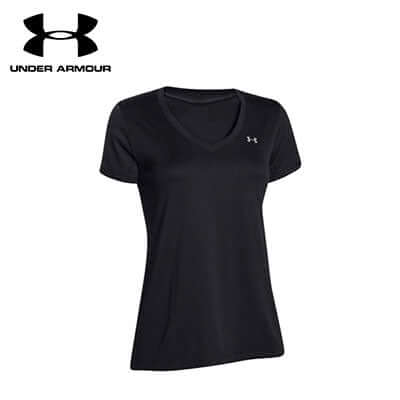 Under Armour Ladies V-Neck Tee in black, perfect for workouts and corporate gifts.