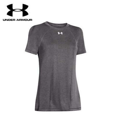 Under Armour Locker Ladies Tee in gray, made from UA Tech™ fabric for comfort and performance.