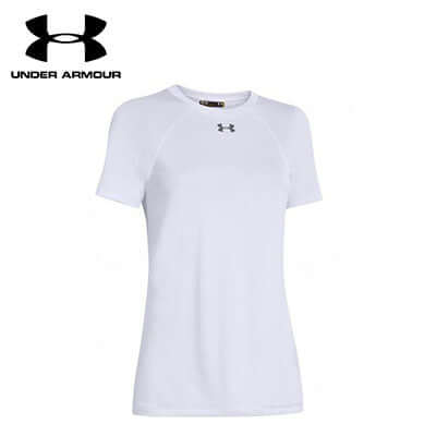 Under Armour Locker Ladies Tee in white, ideal for corporate gift, featuring UA Tech fabric for comfort and performance.