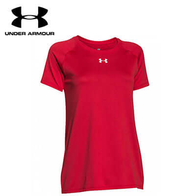 Under Armour Locker Ladies Tee in vibrant red color, designed for comfort and performance, perfect for corporate gifts.