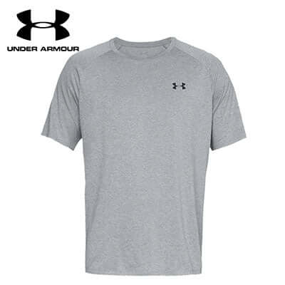 Under Armour Men 2.0 Tech Tee Shirt in gray, perfect for workouts and corporate gifts.