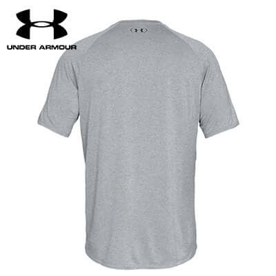 Under Armour Men 2.0 Tech Tee Shirt - Back view of lightweight athletic gray shirt.
