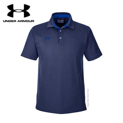 Under Armour Men Corporate Polo Tee in navy color showcasing the logo, ideal for corporate gifts.