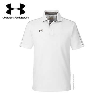 Under Armour Men Corporate Polo Tee in white, perfect for corporate gifts and stylish office wear.