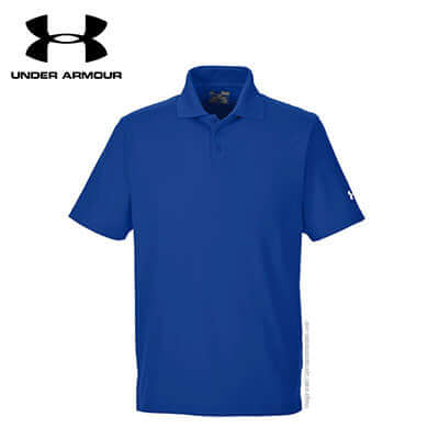 Under Armour Men Performance Polo Tee in blue color, ideal corporate gift for style and functionality.