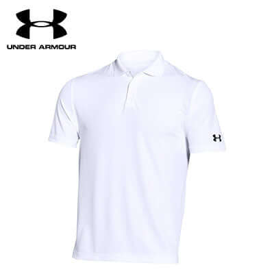 Under Armour Men Performance Polo Tee in white, tailored for style and functionality, ideal for corporate gifts.
