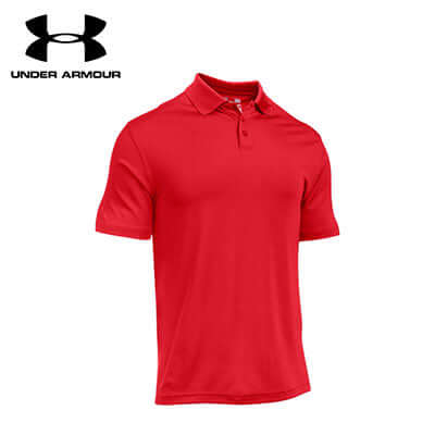 Under Armour Men Performance Polo Tee in red, ideal for corporate gifts and active wear.