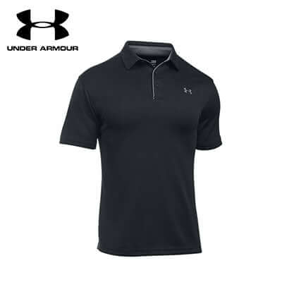 Under Armour New Tech Men Polo Shirt in black, perfect as a corporate gift for active men.