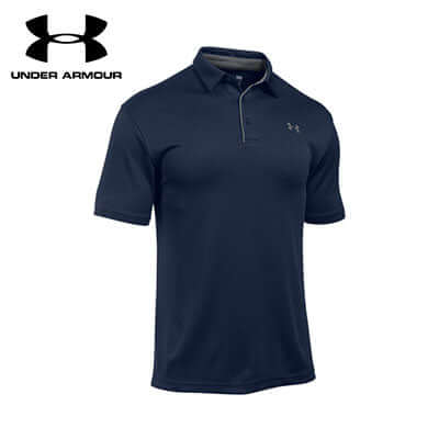 Under Armour New Tech Men Polo Shirt in navy blue, perfect for corporate gifts and keeping cool during workouts.