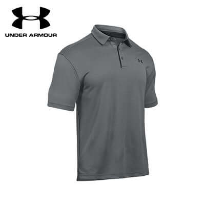 Under Armour New Tech Men Polo Shirt in gray, perfect for active men as a stylish corporate gift.