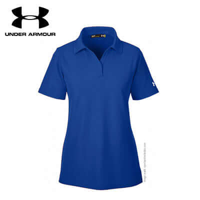 Under Armour Performance Ladies Polo Shirt in blue, featuring breathable fabric and anti-odor technology, ideal as a corporate gift.