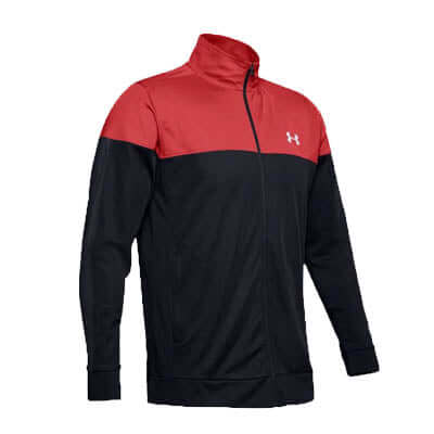 Under Armour Sportstyle Pique Track Jacket in red and black, perfect as a corporate gift.