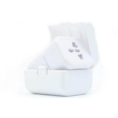 Universal Travel Adapter With Box in a compact white case, ideal for global travelers and corporate gifts.