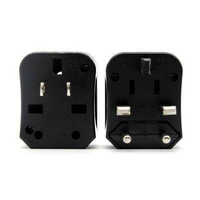 Universal Travel Adapter With Box showing two black plug configurations for global compatibility.