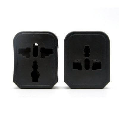 Universal Travel Adapter With Box showing dual plug design for global compatibility.