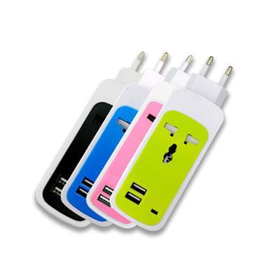 Colorful Universal Travel Adaptor suitable for over 150 countries, perfect corporate gift and travel accessory.