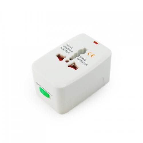 Universal Travel Adaptor With Pouch - compact design with power indicator and surge protection for global charging.