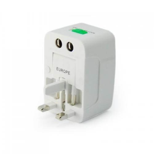 Universal Travel Adaptor With Pouch for charging devices in Europe, UK, AUS, and USA.