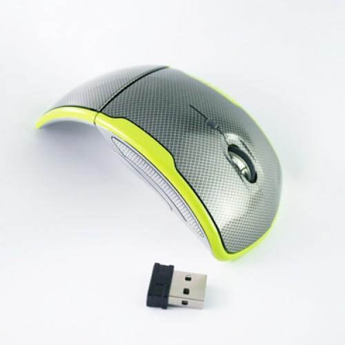 Wireless Foldable Optical Mouse with USB dongle on a white background.
