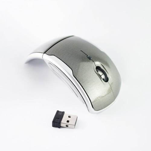 Wireless Foldable Optical Mouse with USB receiver on a white background.