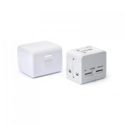 Worldwide Travel Adaptor With 2 USB Hub and Case for global travels and corporate gifts.