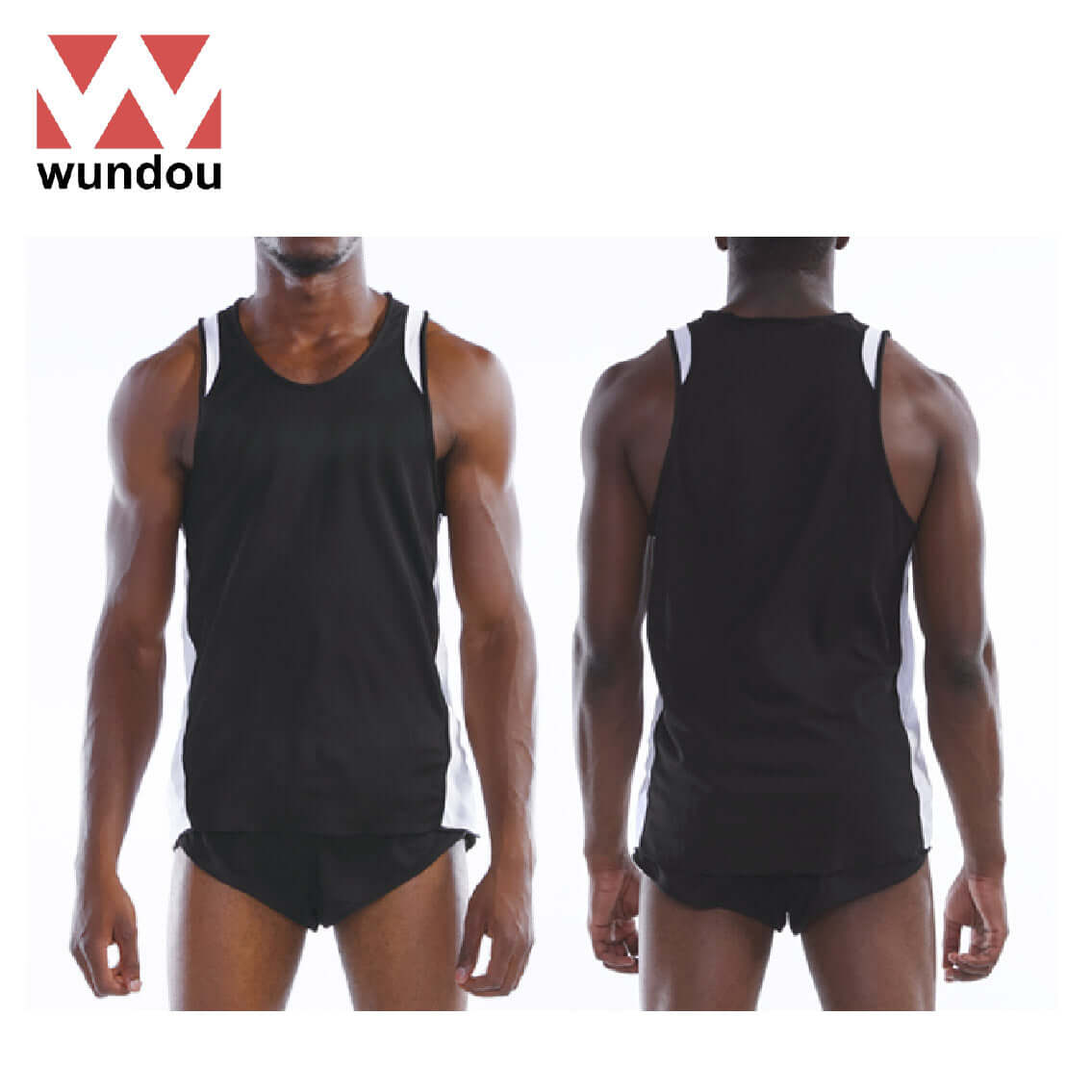 Wundou P5510 Running Tank Top in black, showcasing front and back views, perfect for active individuals.
