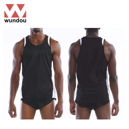 Wundou P5510 Running Tank Top in black, showcasing front and back views, perfect for active individuals.